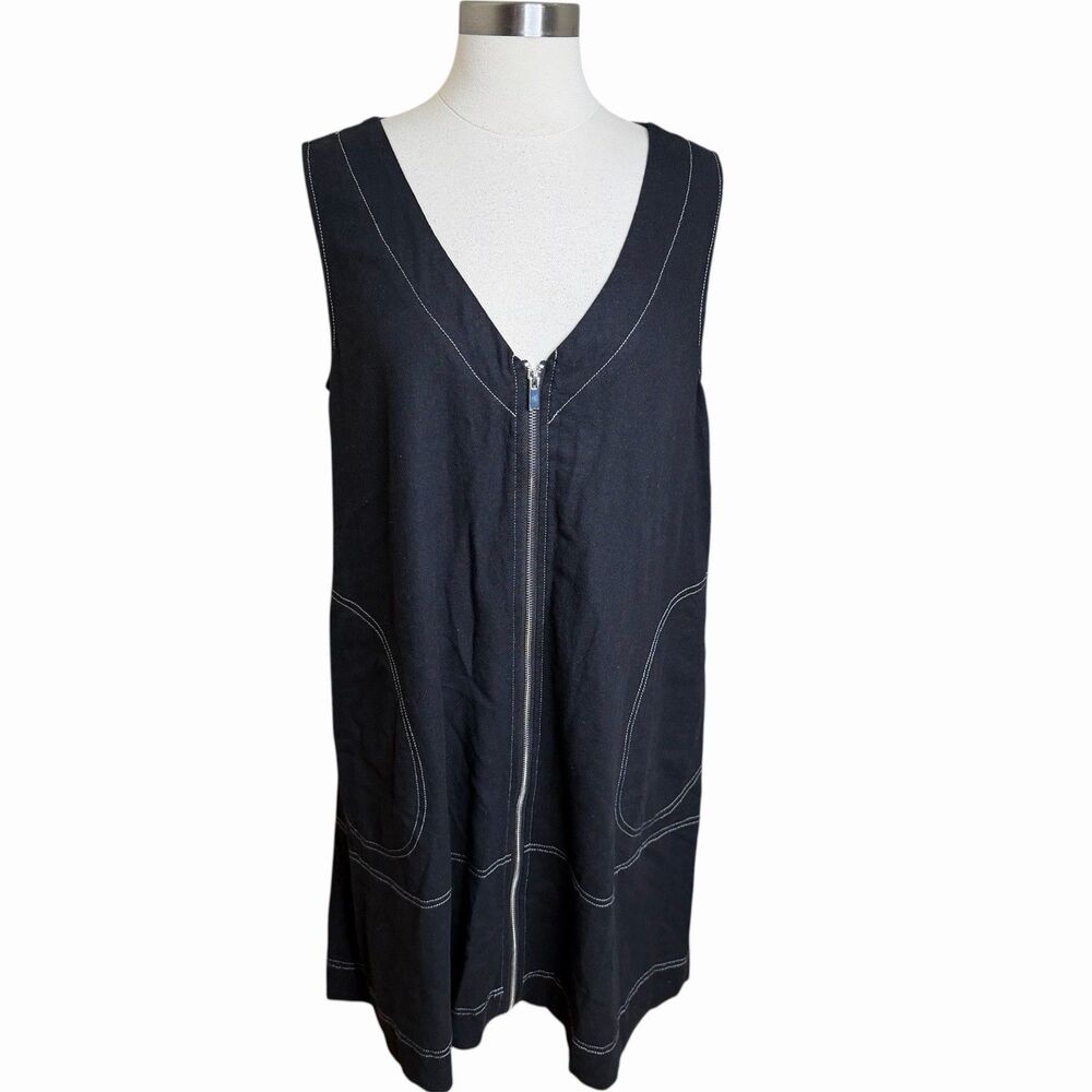 Forcynthia Black Linen Blend Sleeveless Zip Front Dress Womens Medium